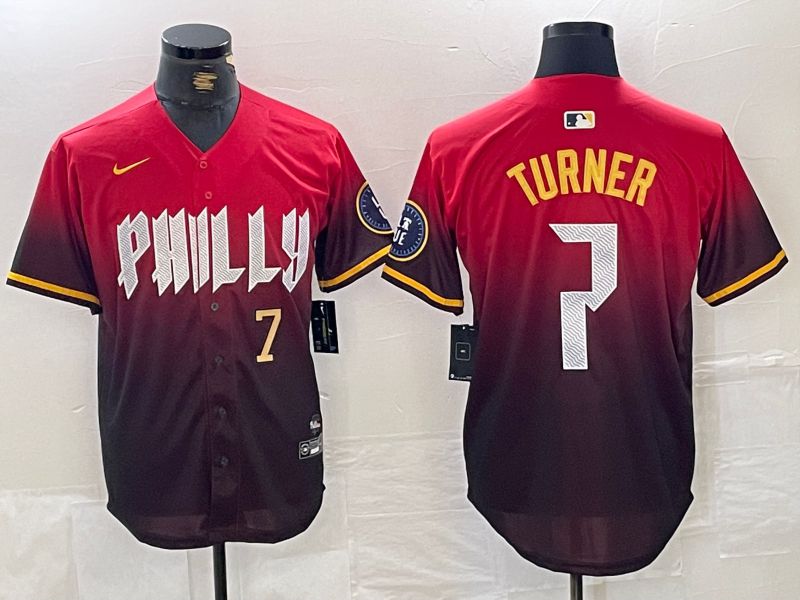 Men Philadelphia Phillies 7 Turner Red City Edition Nike 2024 MLB Jersey style 3